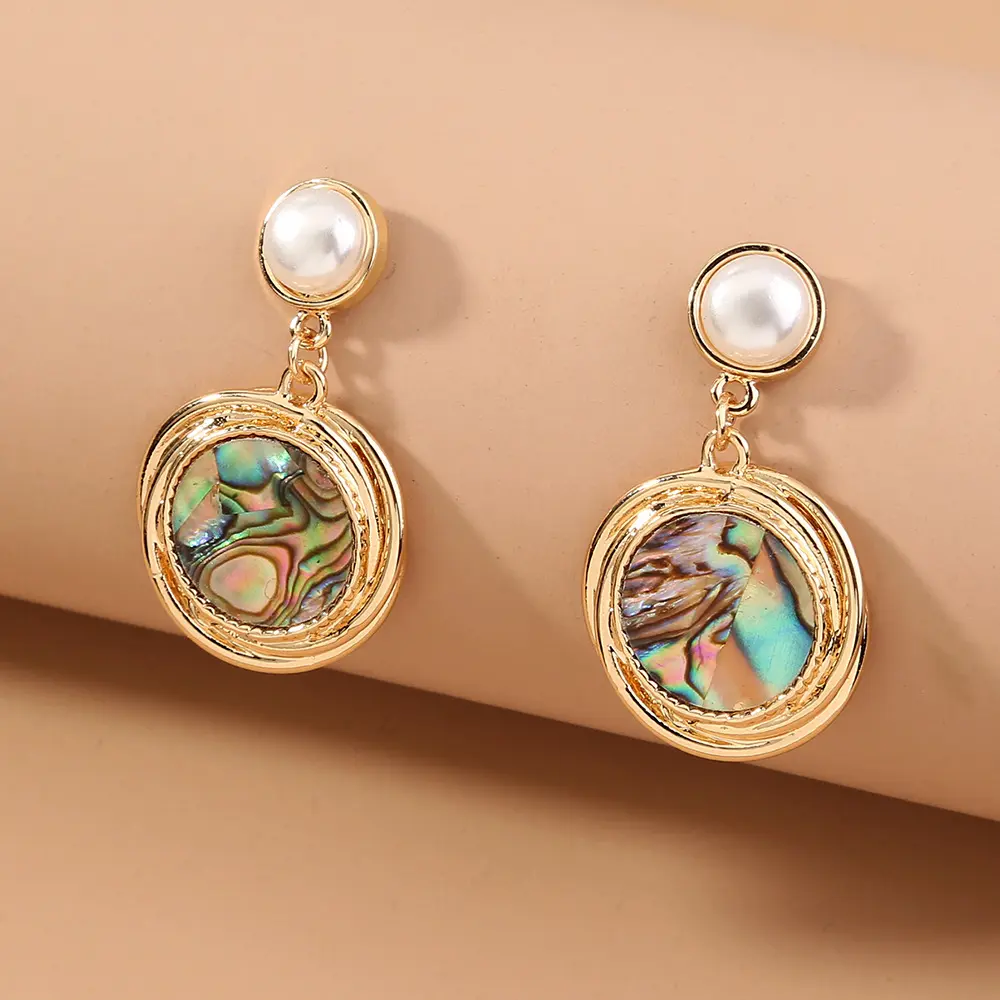 Boucles d'oreilles Style ancien pour femme, boucles d'oreilles rondes avec boucles, accessoires, bijoux en or et perles, de printemps