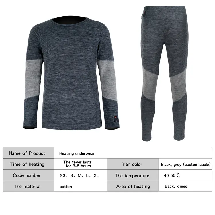 Pakaian dalam pemanas termal 7.4V untuk pria wanita, pakaian dalam termal panas cuaca dingin lapisan dasar panjang untuk pria dan wanita