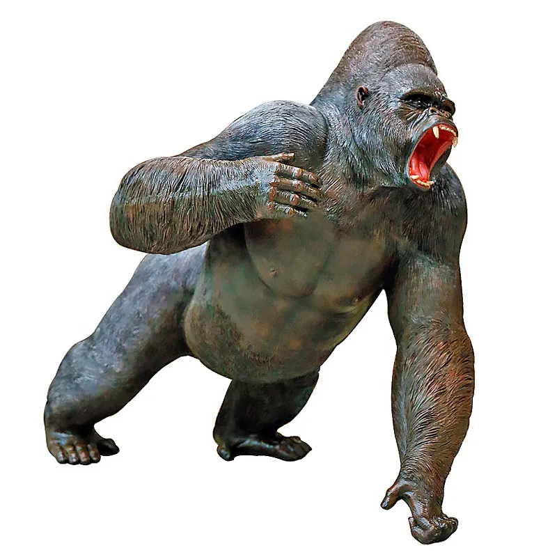 Estatua de chimpancé de tamaño real, gorila simulado, escultura de Animal de poliresina gigante de fibra de vidrio grande para decoración de jardín al aire libre