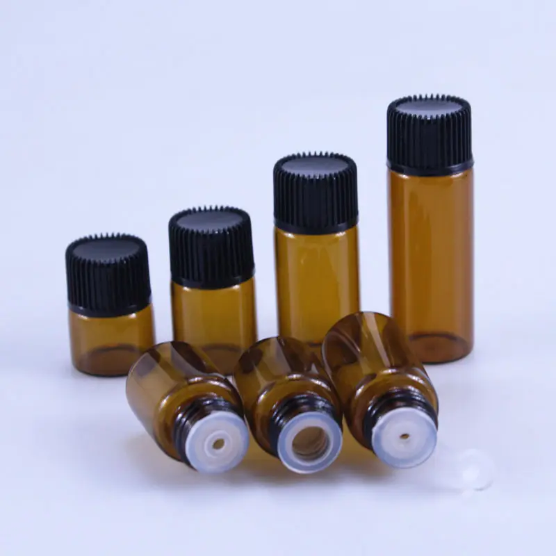 Mini bouteilles en ambre vide 1ml 2ml 3ml 5ml, pour huile essentielle, petits flacons en verre avec couvercle intérieur et bouchon à vis en plastique, 10 pièces