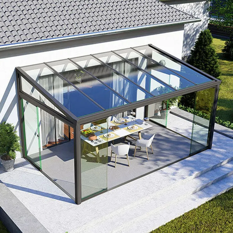 customized aluminum frame retractable awning roof sliding tempered insulated glass greenhouse sunroom houses