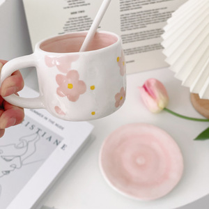 250ml Korean Ceramic Hand-made Painting <strong>Scenery</strong> Flower Mugs and <strong>Cups</strong> Afternoon Tea Coffee <strong>Cup</strong> With Saucer Plate Set