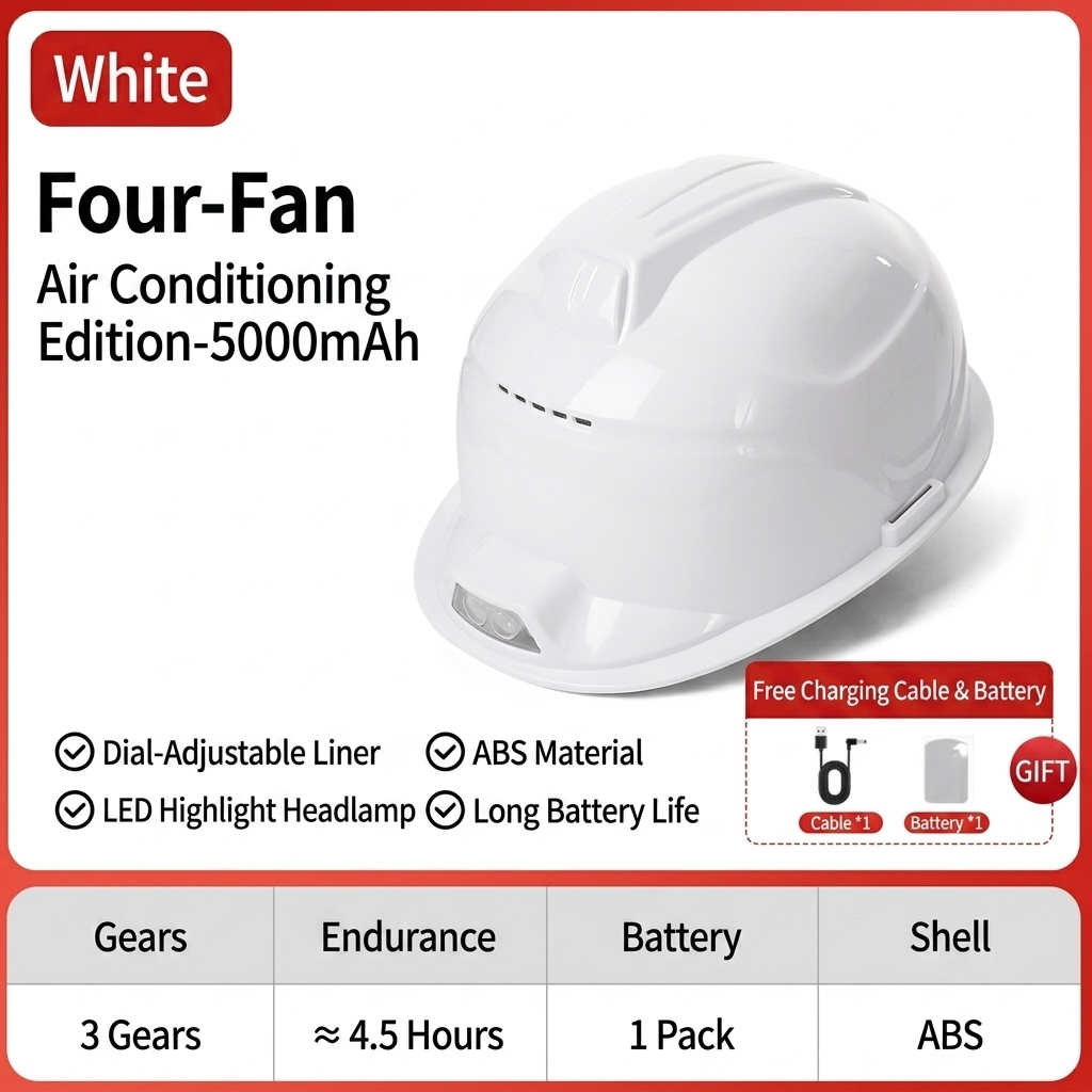 Bluetooth, Lampe frontale, 4 ventilateurs, Blanc