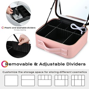 Ayna PU malzeme fermuar kapatma iplik deseni ile moda ışıklı seyahat makyaj çantası - Product Image 3