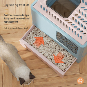 Geerduo Pet büyük tam kapalı ayrılabilir katlanabilir kedi çöp kapaklı kutu ve kepçe - Product Image 2