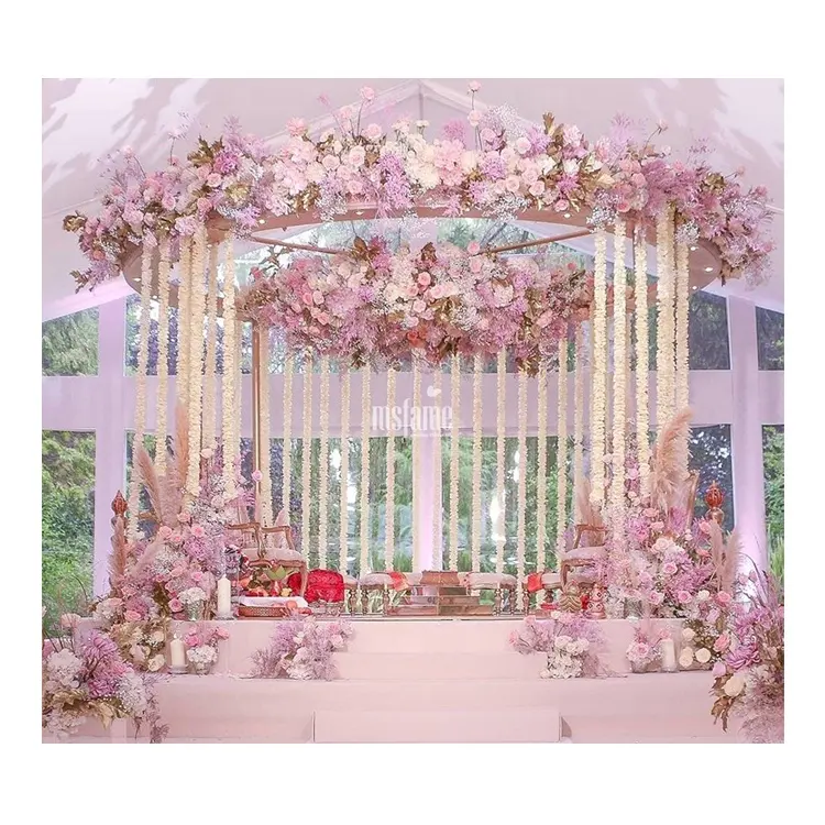 MSFAME Rosa Casamento Dhurch Cortinas Decoração Material De Seda Rodada Arch Backdrop flores