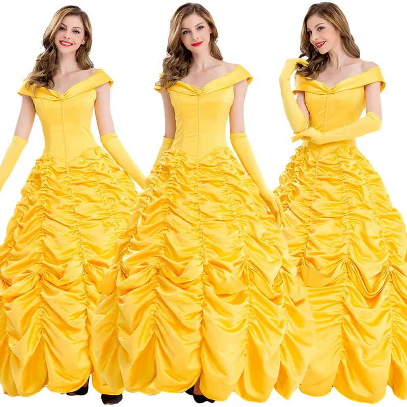 Venta al por mayor versión de acción en vivo personalizada de La Bella y La Bestia campana princesa amarillo campana princesa vestido