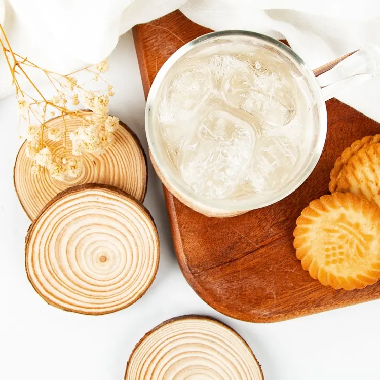 Gloway Decoratieve Ambachten Blanco Doe-Het-Zelfgemaakte Houtplakjes Cirkels Rond Tafelblad Onderzetters Natuurlijk Hout Cup Coaster