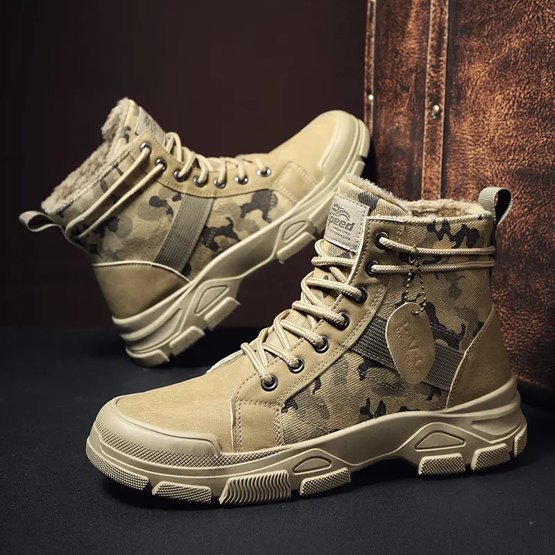 Zapatos de camuflaje para hombre, calzado Popular de algodón, botas informales cálidas Martin, botas de desierto para invierno