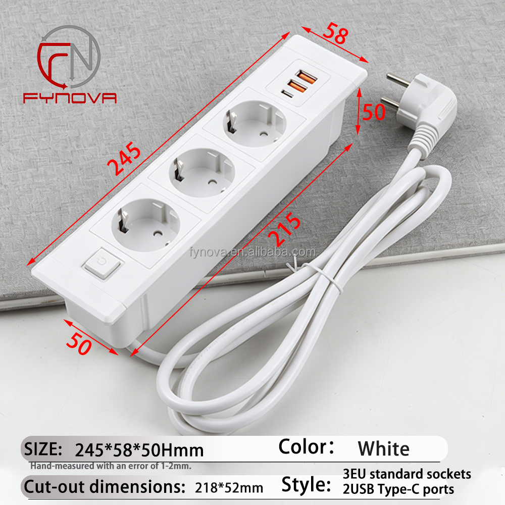 White, 3 EU outlets+2 USB A+1 USB C+Switch, 1.5m EU Plug Power