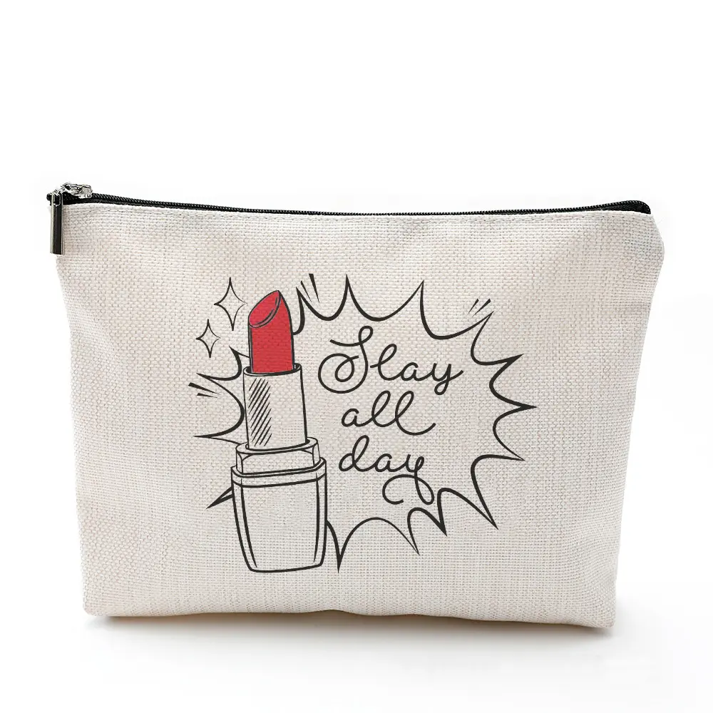 Bolsa de cosméticos con diseño de cremallera de lona de Diseño Popular de Wingtu con cremallera bolsa de maquillaje de novia con logotipo personalizado