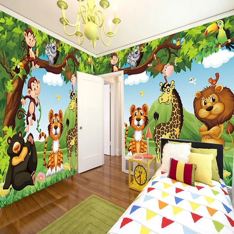 Carta da parati murale personalizzata 3D cartone animato foresta animale mondo bambini camera dei bambini camera da letto pittura parete carta da parati grafica