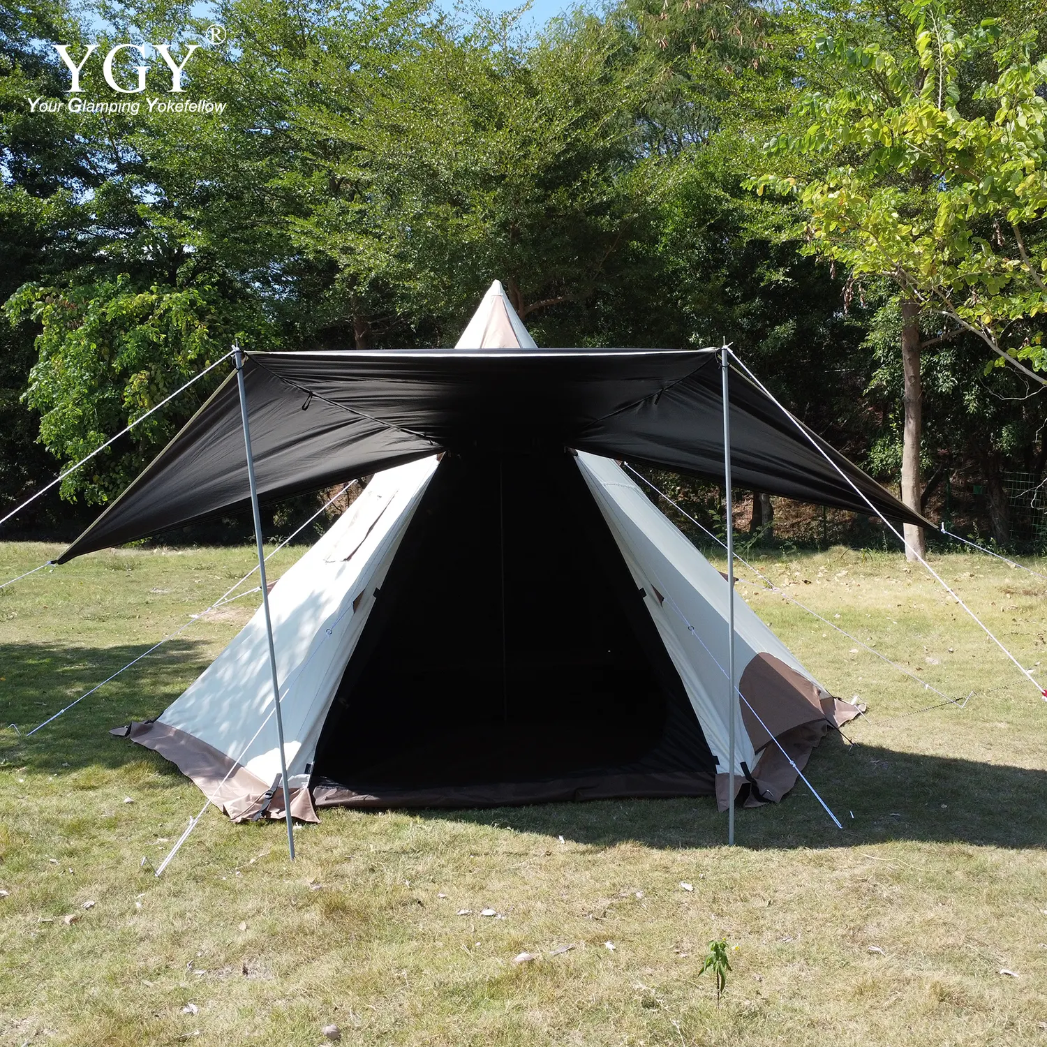 Tenda calda YGY con presa per stufa, impermeabile, doppio strato, 4 stagioni, Tipi per 4 persone, 150D Oxford nero rivestito in PU 5000mm + W/R