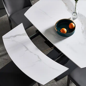 Italian <strong>Design</strong> Modern White Marble Pattern Slate Black Frame Luxury Rotating <strong>Table</strong> Rectangular Characteristic <strong>Table</strong>