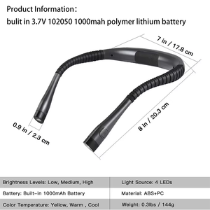 El ücretsiz taşınabilir 3 modları esnek Usb şarj edilebilir ayarlanabilir LED okuma kitap işık boyun işık - Product Image 4