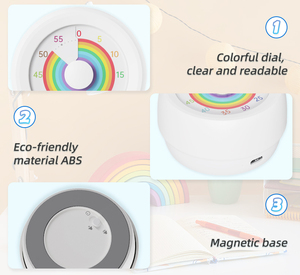 Arcobaleno disco 60 minuti conto alla rovescia per bambini e adulti silenziosi strumento di gestione del tempo magnetico meccanico Timer da 60 minuti - Product Image 2