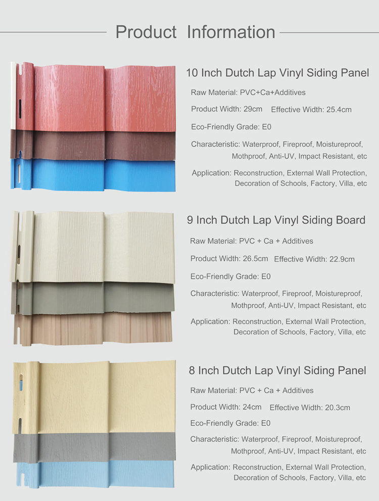 8 Inch 9 Inch 10 Inch Colorful Pvc Anti-aging Vinyl Siding Wall Panel Board For Exterior Wall Decoration