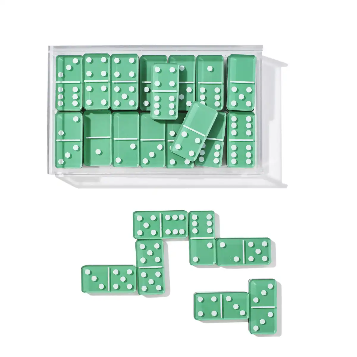 Custom Colour Dominoes With Logo Two-toned Acrylic Green Double 6 six acrylic dominoes set