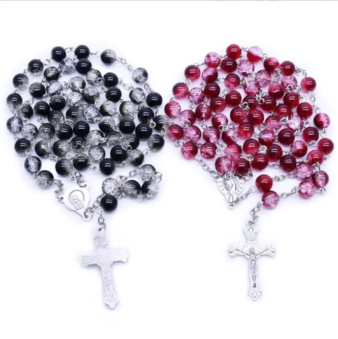 Alta qualidade personalizado cristal contas 8mm contas Rosário Colar grânulos de oração cristal rosários colar católico religioso