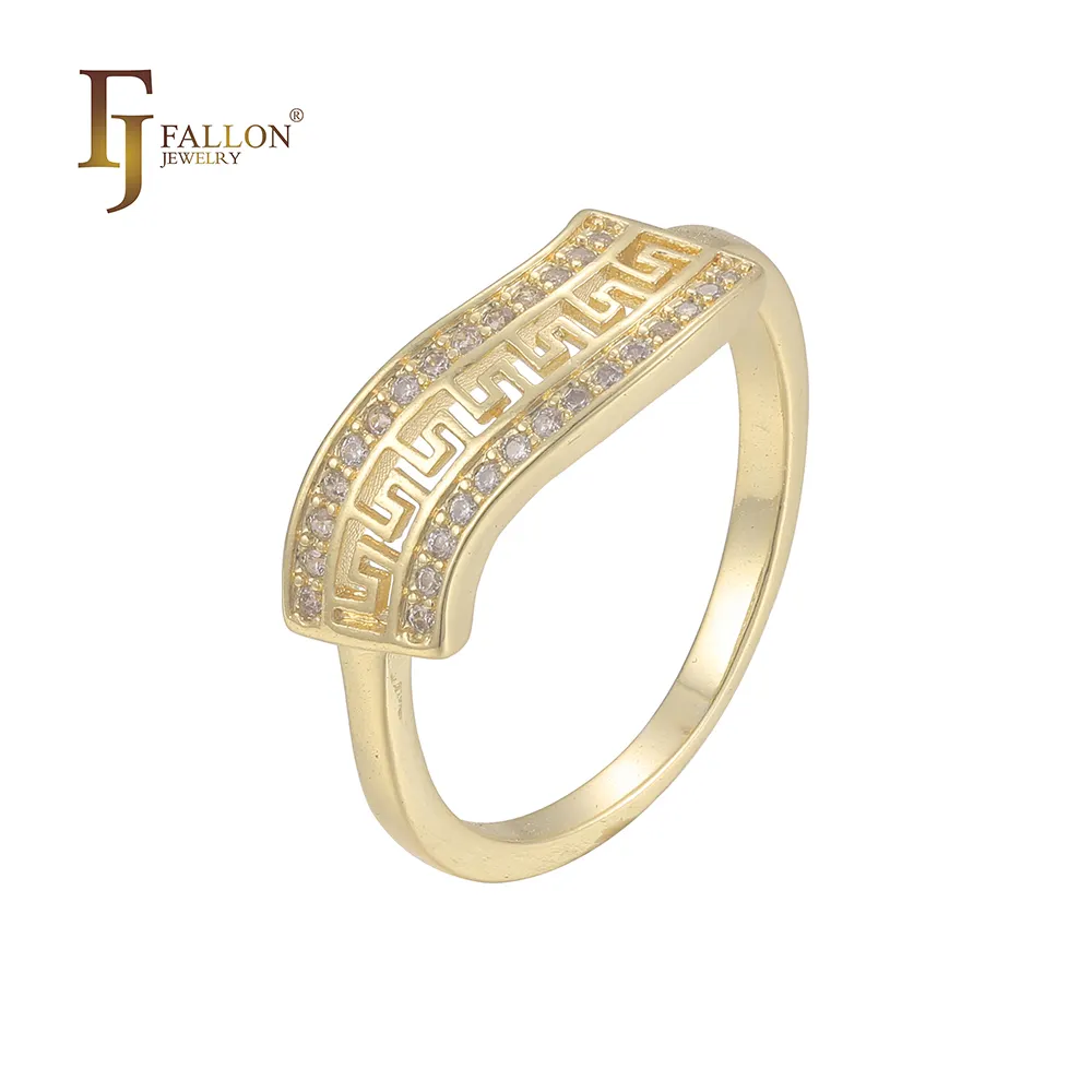 53201020 FJ Fallon Modeschmuck griechischer Schlüssel beschichtete weiße CZ-Mode Ringe plattiert in 14K-Gold Messingbasiert