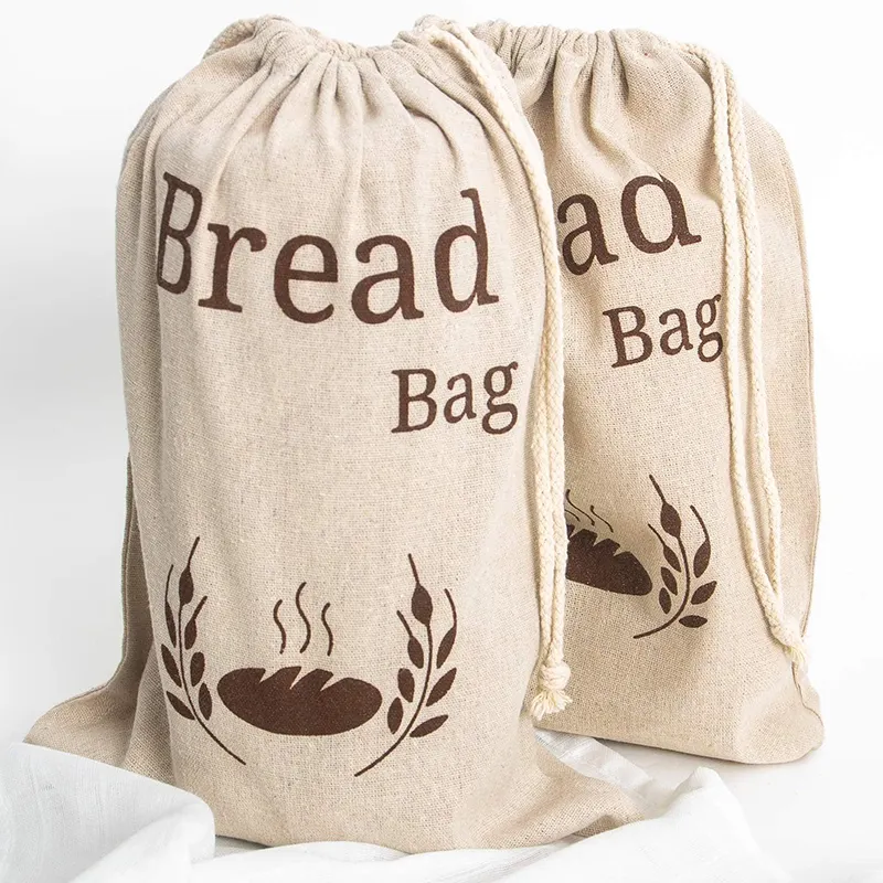 ファクトリーダイレクトはナチュラルリネン自家製手作りパン食品安全な保管巾着綿パンバッグを再利用できます