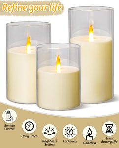 Romantische LED-Stumpen kerzen mit Fernbedienung und flammen losem Acryl behälter batterie