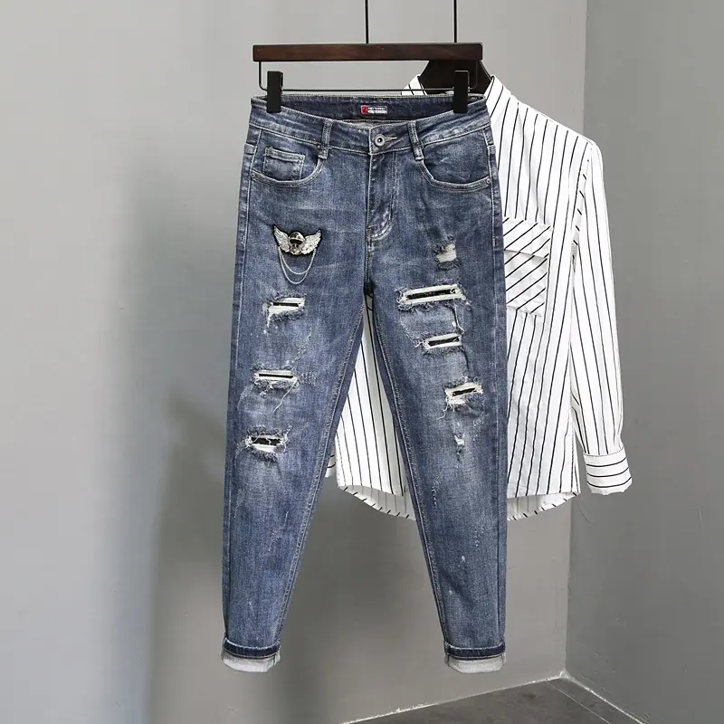 Cheap Wholesale new design men's jeans fashion men's elastic jeans trousers good quality zipper jeans for men