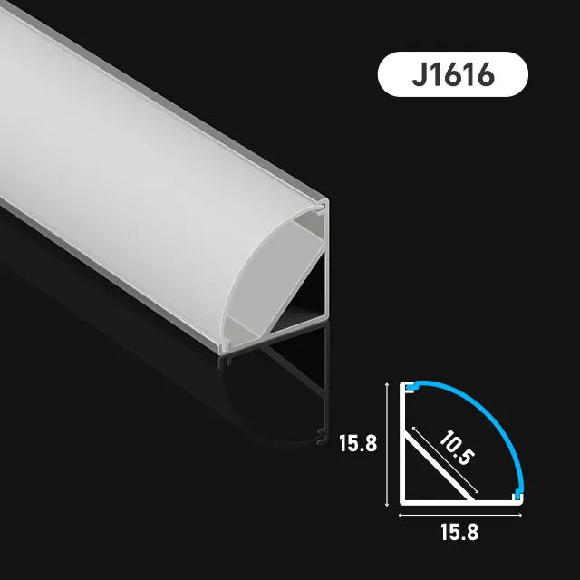 J1616 Perfil de alumínio com canel de luz LED de 45 graus, perfil de alumínio com difusor preto e branco, ideal para venda
