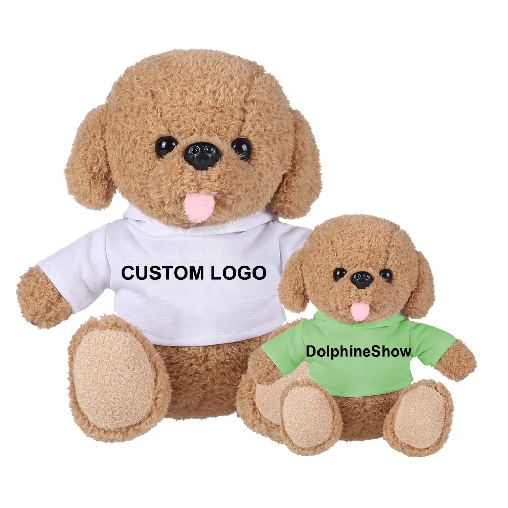 Özel baskı LOGO dolması hayvan oyuncak peluş yavru köpek ile t shirt toptan sevimli ucuz yumuşak peluş oyuncak köpek