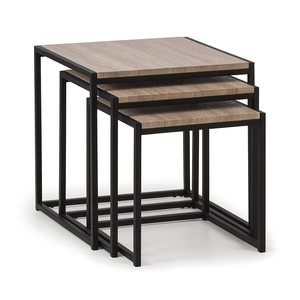Mesa cuadrada de madera apilable para sala de estar moderna, en forma de mesa auxiliar C, juego de mesa de centro anidada 3 en 1 con marco de metal - Product Image 1