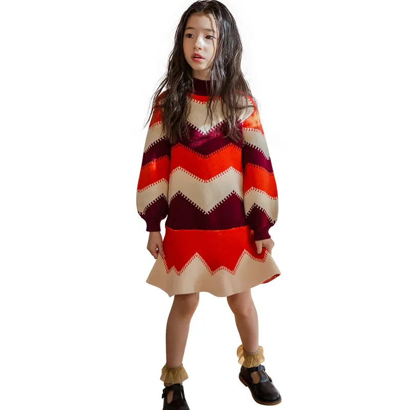 Novo produto boutique infantil roupas coreanas tradicionais vestido de malha para meninas da fábrica infantil na China