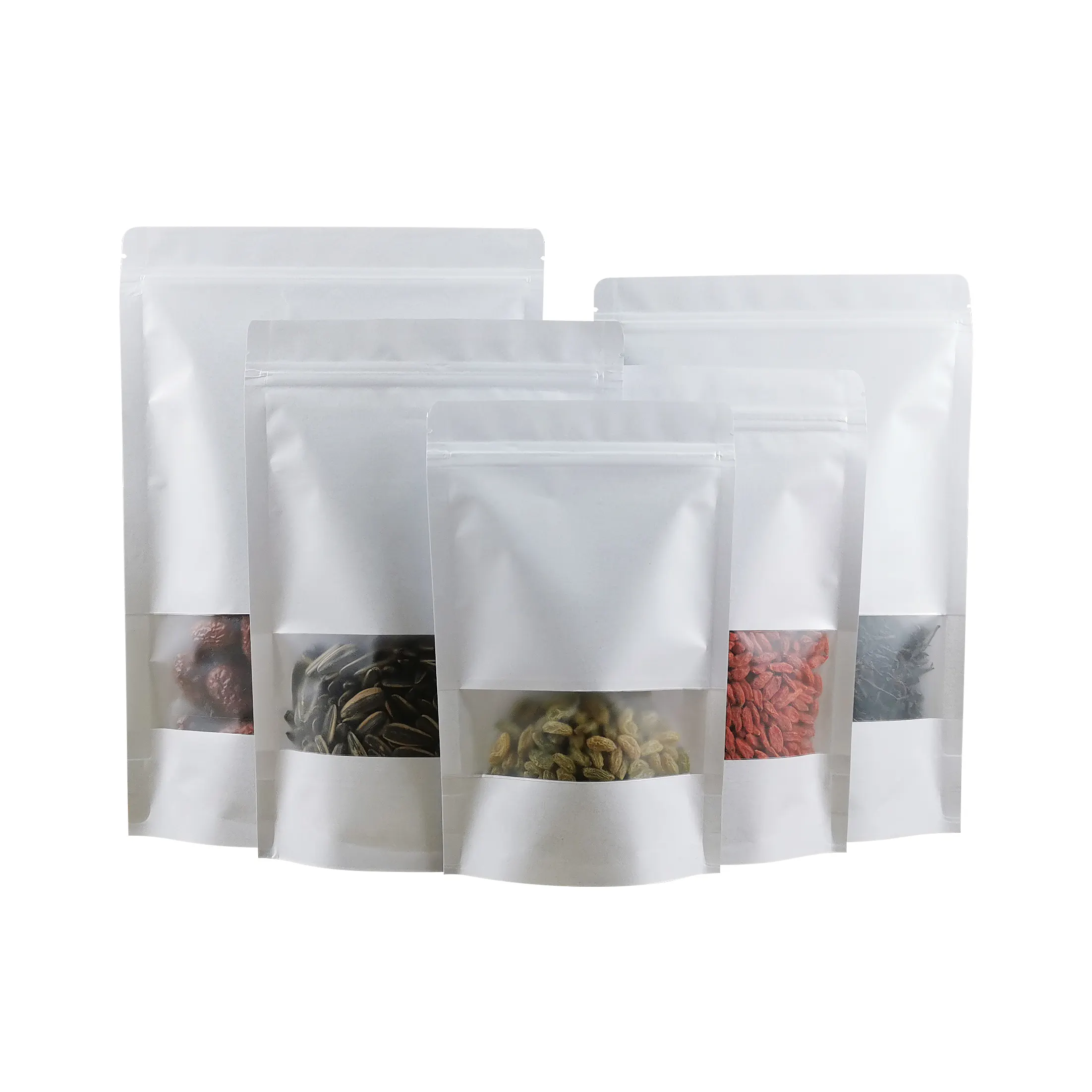 Pochette debout Offre Spéciale à fermeture éclair sacs en papier kraft blanc refermables pour café sac d'emballage alimentaire personnalisé