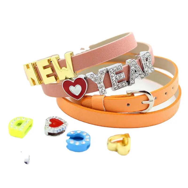 8mm Slide Alphabet Letter Slides Charm doppio braccialetto in pelle PU per braccialetti personalizzati fai da te accessori per gioielli da polso