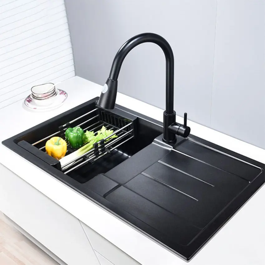 Holmine Kitchen Sand Sink Modelo Quartz Granito New Modern Kitchen Sink Aço Inoxidável Pia De Cozinha Preto Especial Escovado