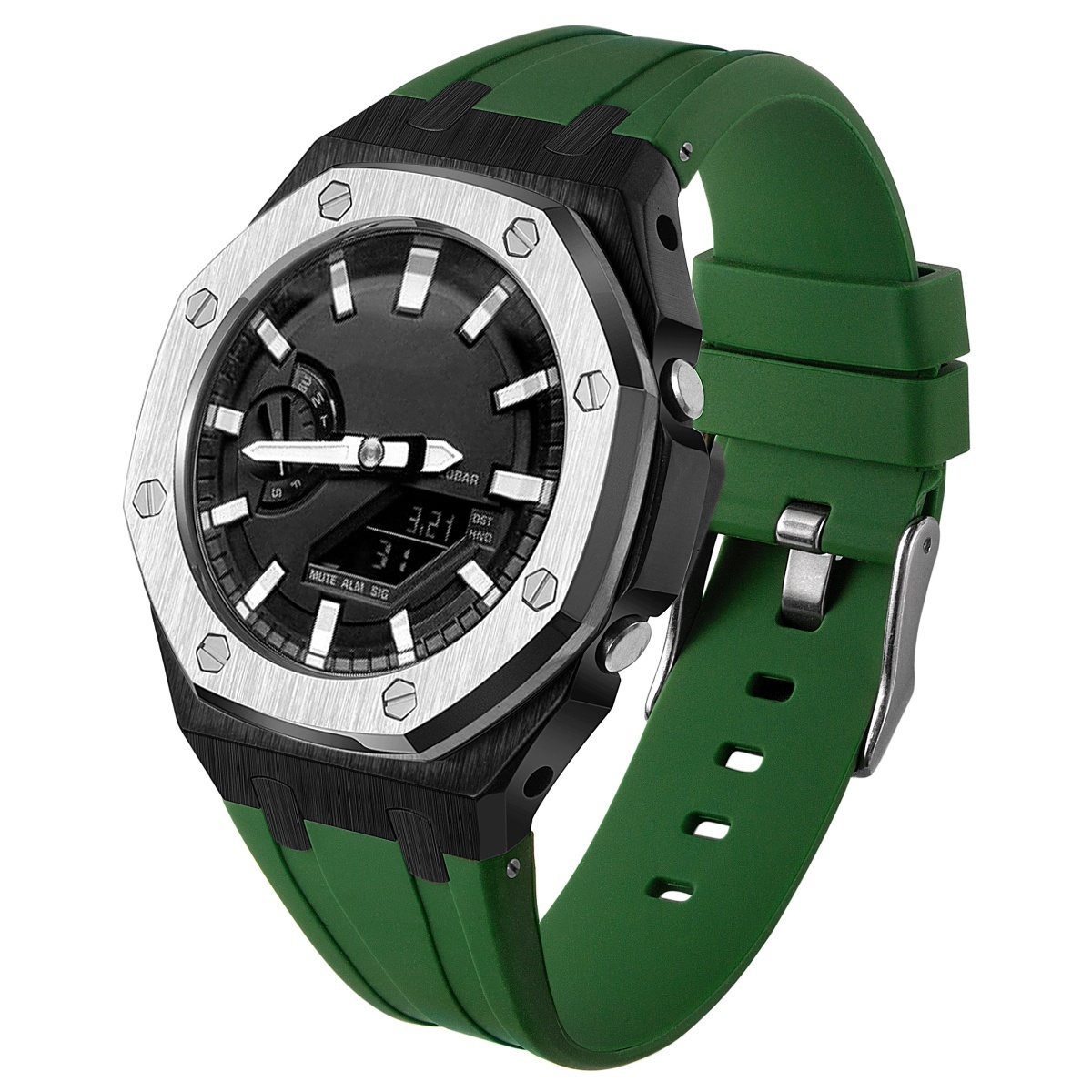 sliver black+green