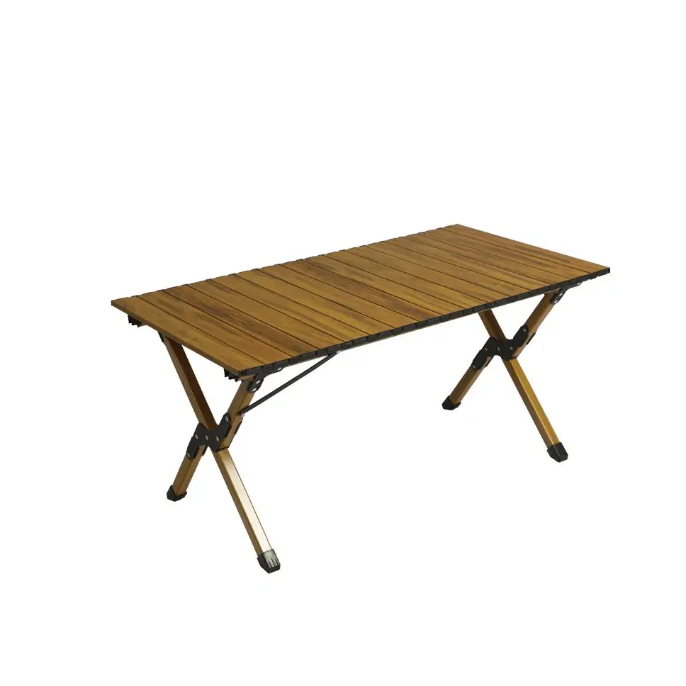Table de pique-nique en alliage d'aluminium à Grain de bois Table ronde pliante Table de Camping Portable