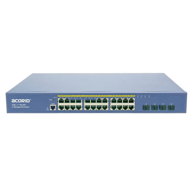 24GE(PoE) bağlantı noktaları 4*10G SFP + bağlantı noktaları geçiş katmanı 2 katman 3 yönetilen ağ Ethernet anahtarı Hub