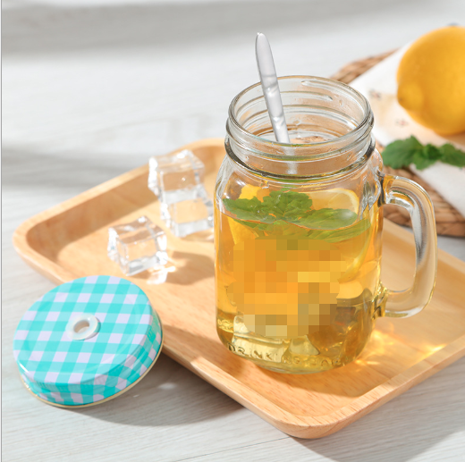 With custom printing and stainless steel straw 16oz glass mason jar