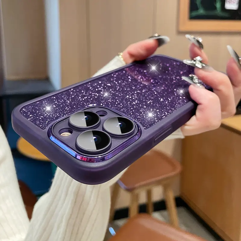 Funda de teléfono móvil con purpurina de lujo para mujer y niña, cubierta de teléfono móvil a prueba de golpes, venta al por mayor para iPhone 11 12 14 15 pro Max