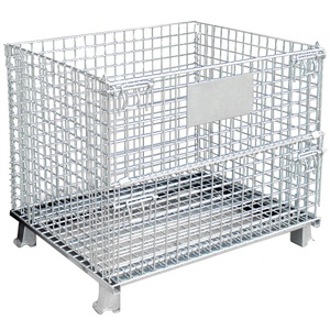 Gaiola dobrável galvanizada para armazenamento, dobrável, portátil, gaiola de paletes, caixa de metal, recipiente de malha de fios para equipamentos de armazenamento do armazém