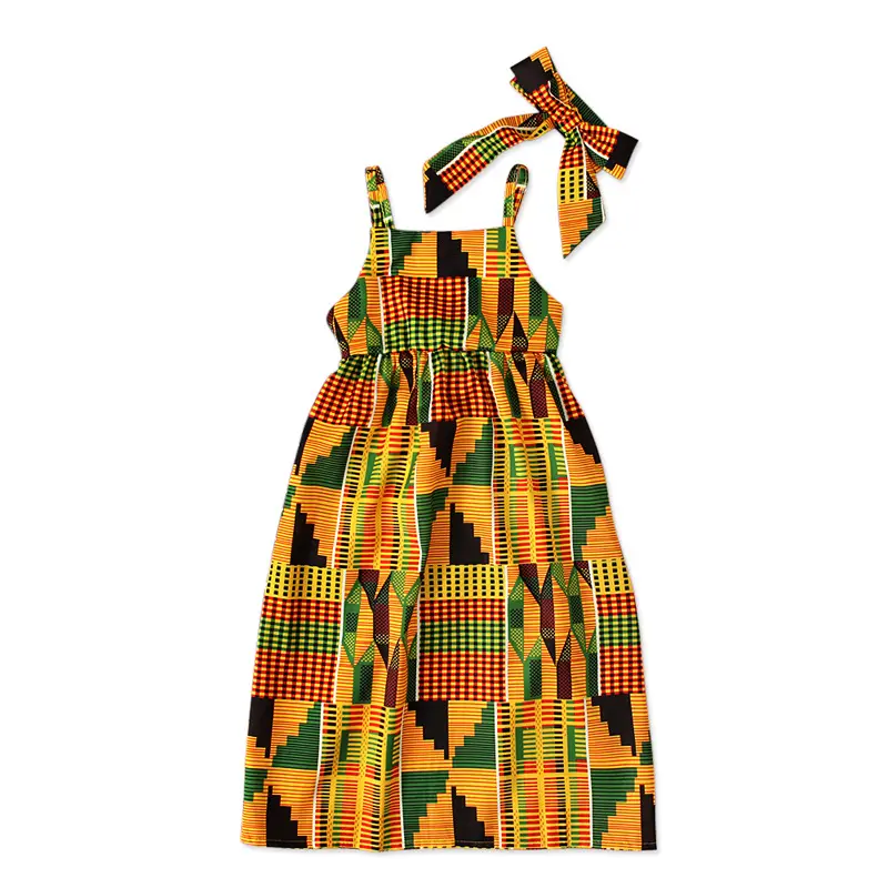 Vestido largo con tirantes finos para niña, ropa con estampado africano, estilo bohemio