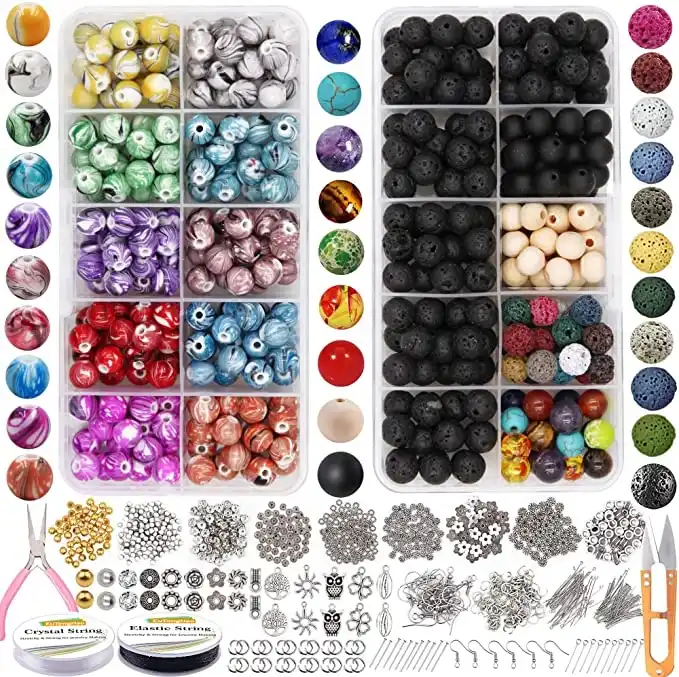 7 Chakra Natural Stone Beads 8mm 100pcs Round Crystal Beads Loose Gemstone Multi Color Mixed with Crystal Stretch Cord for DIY Bracelet Necklace