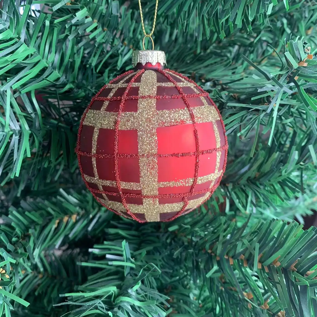 Grosir Dekorasi Natal Klasik Buatan Tangan 6Cm Kepingan Salju Merah Bola Kaca Natal