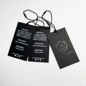 Etiquetas de papel de cartón personalizadas, etiquetas colgantes para ropa, con cadena, logotipo propio, color negro - Product Image 3
