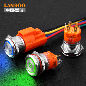 LANBOO 19 millimetri DPDT 1NO1NC 2NO2NC 12V Blu Rosso Verde Illuminato A Led Impermeabile Macchina on off Interruttore di Pulsante 8 Pin - Product Image 4