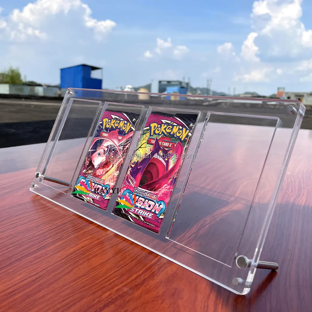 RAY YI campione gratuito booster packs case magnetic acrilico pokemon booster pack per 4 Slot acrilico pokemon card pack display case
