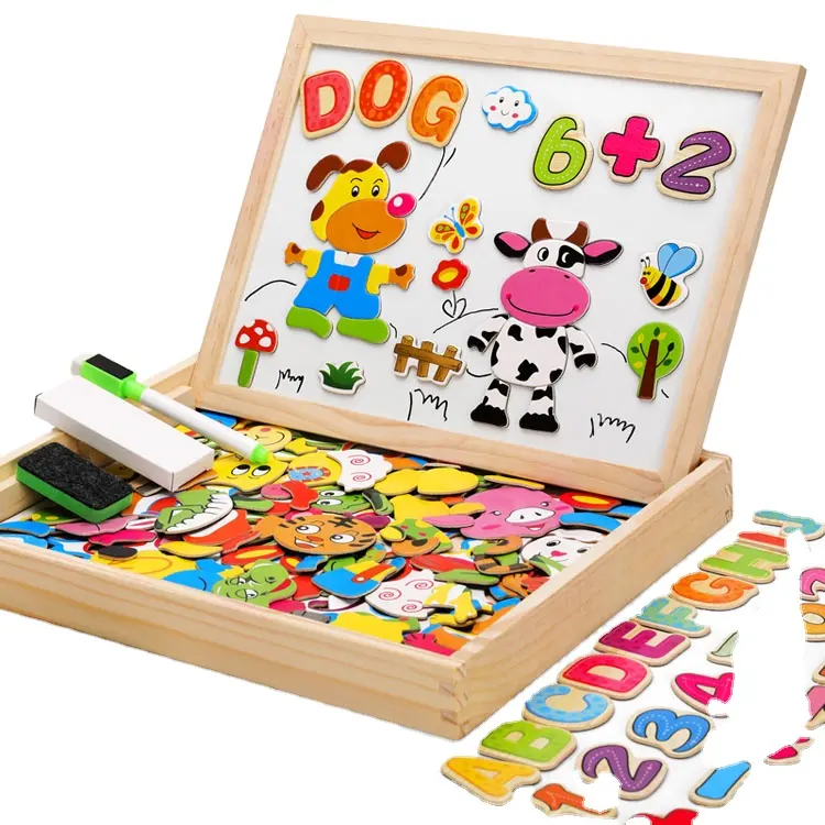 Caja de rompecabezas personalizada para niños con pizarra de escritura tablero de dibujo magnético juguete animal del zodiaco rompecabezas magnético de madera