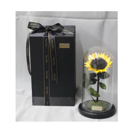 New arrival natural real preserved sunflower in glass as home decoration