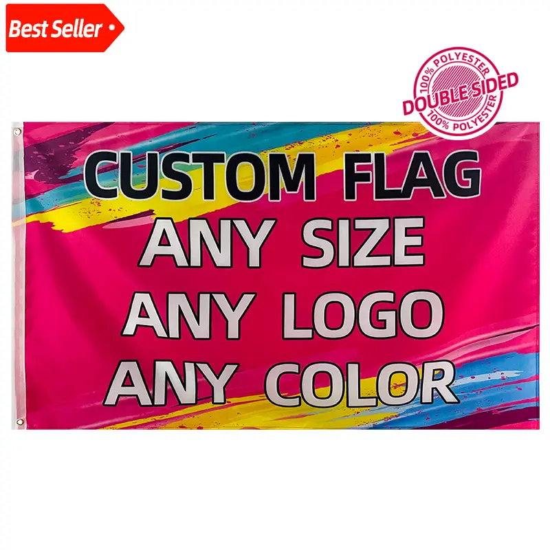 Bandera personalizada de poliéster 150, 90x 100% cm, 3x5, para exteriores, Impresión de pantalla de seda, logo grande, doble cara