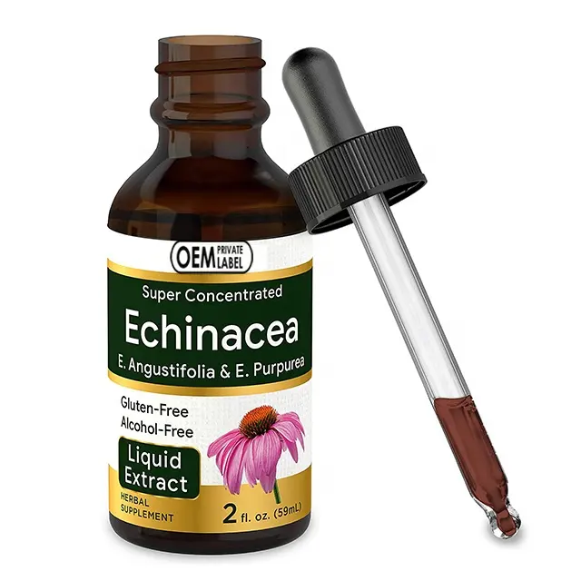 เอ็กไคนาเซียเหลวสกัดจากวิตามินหยด Echinacea ของเหลวสำหรับการสนับสนุนภูมิคุ้มกันหยดเอลเดอร์เบอร์รี่มังสวิรัติ